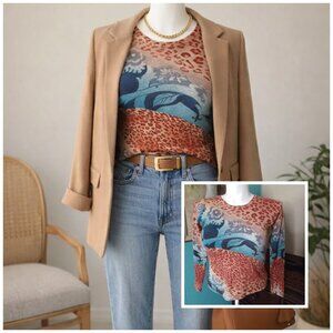 Mark Richards Collection Cashmere Multi Color Animal Abstract Print Pullover M